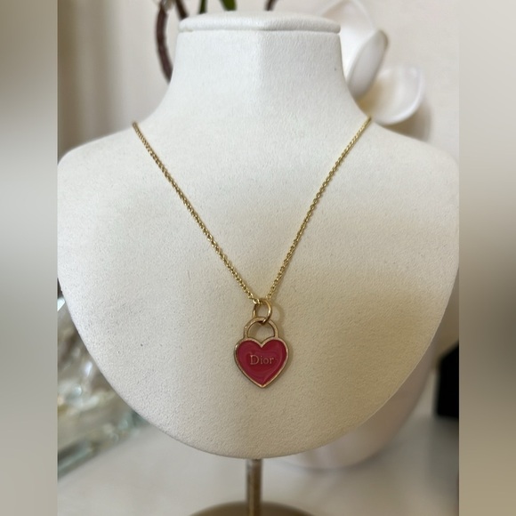 Dior Pink Heart Zipper Pull on Gold Chain - Picture 1 of 3
